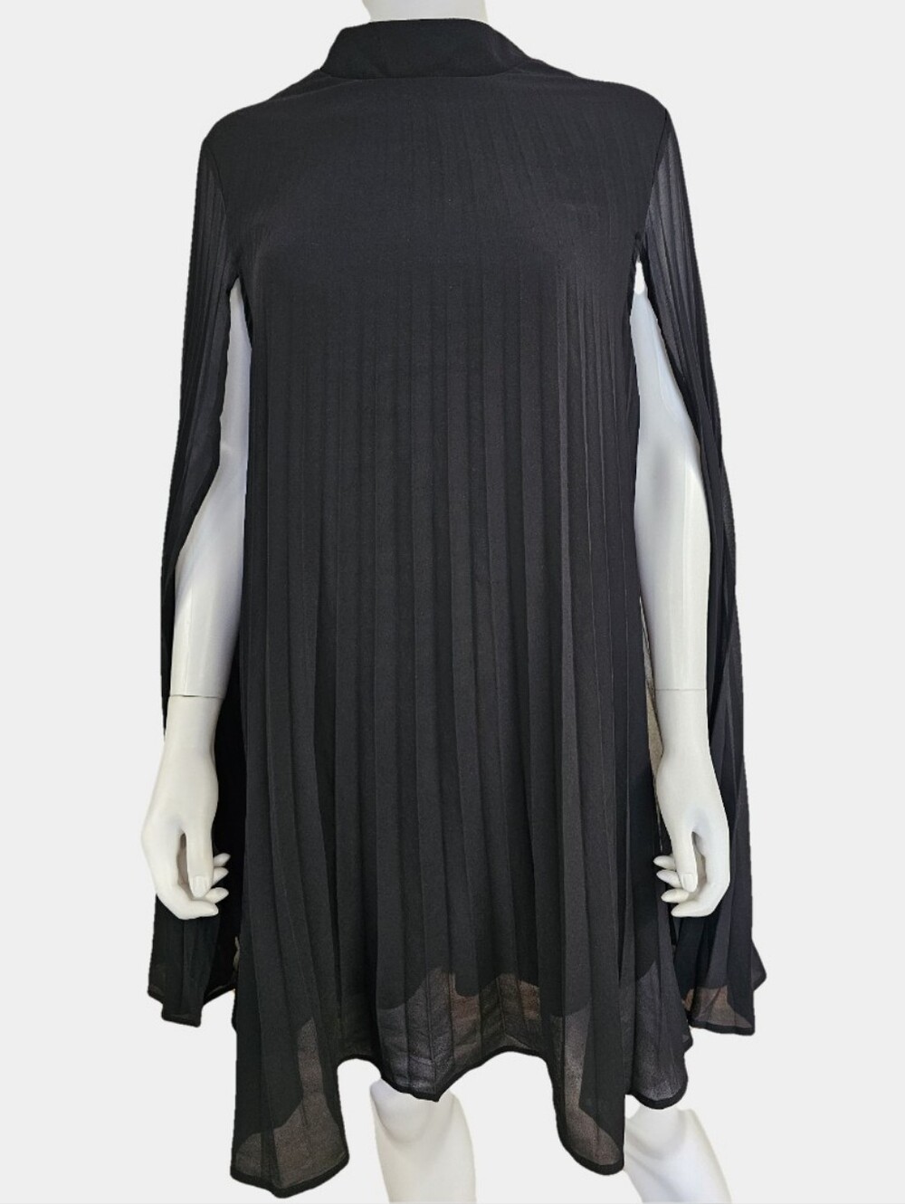 Ekaliy Mock Neck Pleated Crepe Cloak Mini Dress Size XL - Picture 3 of 15